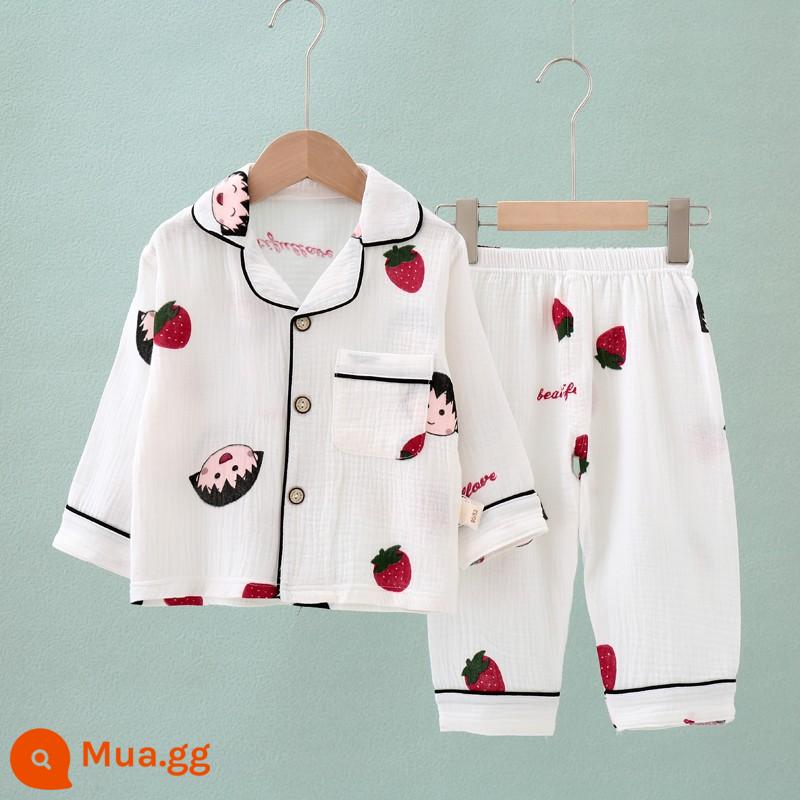 Jingqi Bộ Đồ Ngủ Trẻ Em Bé Gái Xuân Thu Cotton Nguyên Chất Homewear Bé Trai Mới 2023 Cotton Ấm Áo Khoác Ngoài Phù Hợp Với - dâu tây Sakura