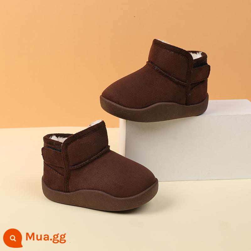 Trẻ Em Ủng Bé Gái Giày Boot Cổ Ngắn Plus Nhung Lớn Vải Cotton Mùa Đông 2023 Mới Bé Trai Chống Thấm Nước Chống Trơn Trượt ấm Giày - nâu