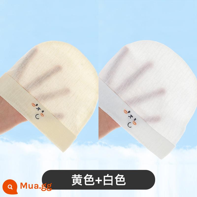 Jingqi Nón Cho Bé Mùa Hè Cotton Mỏng Bé Sơ Sinh Bé Sơ Sinh Mùa Xuân Và Mùa Thu Bông Lốp Nón Dễ Thương - vàng + trắng