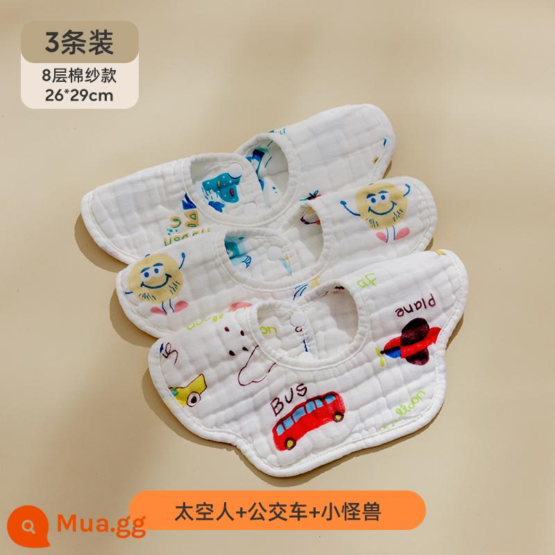 Jingqi bé nước miếng khăn yếm cotton nguyên chất gạc nam nữ chống thấm nước chống nôn yếm yếm có dây đeo mùa thu đông bé sơ sinh yếm - 3 gói sợi cotton 8 lớp [Phi hành gia + Xe buýt + Quái vật nhỏ]