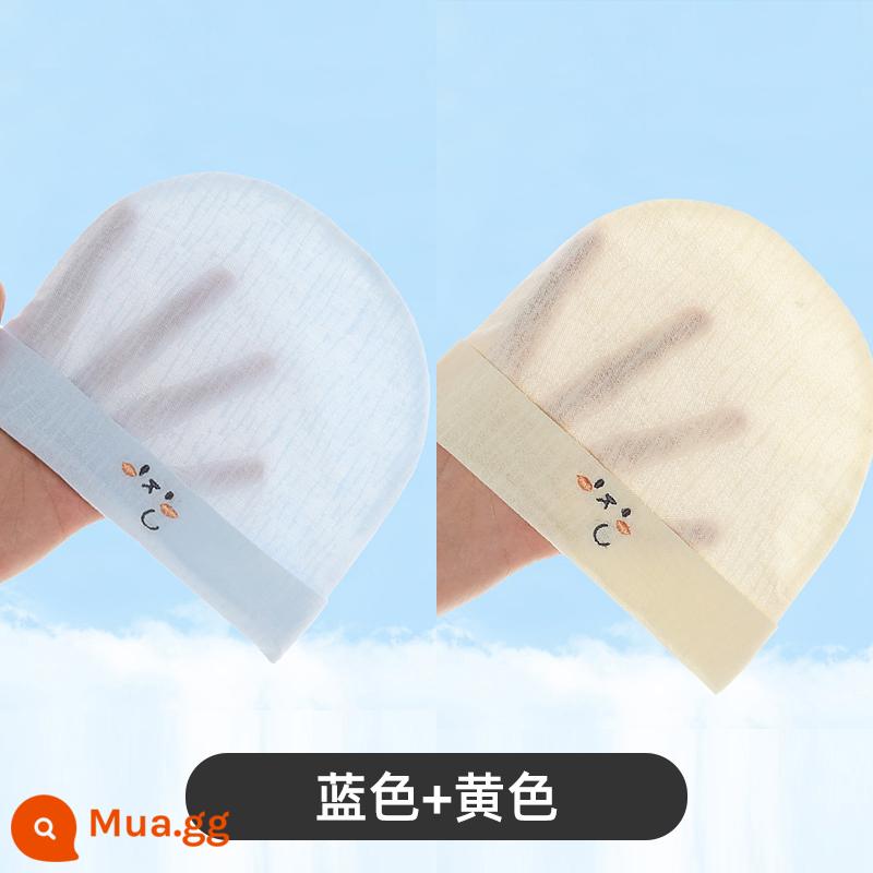 Jingqi Nón Cho Bé Mùa Hè Cotton Mỏng Bé Sơ Sinh Bé Sơ Sinh Mùa Xuân Và Mùa Thu Bông Lốp Nón Dễ Thương - xanh + vàng