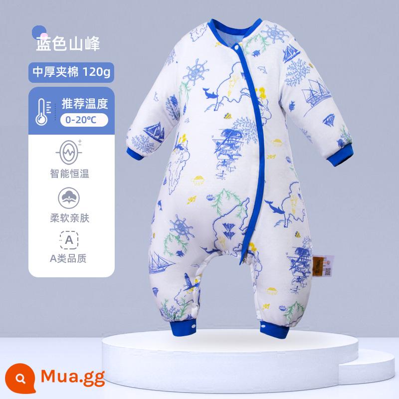 Túi ngủ cho bé Jingqi mùa xuân, mùa thu và mùa đông kẹp tóc trẻ em cotton chống đá chăn dày xẻ chân cho bé cotton nguyên chất phổ biến cho tất cả các mùa - Phong cách mùa đông lạnh - nhiệt độ không đổi [nhiệt độ phòng khuyến nghị 0-20oC] Blue Peak