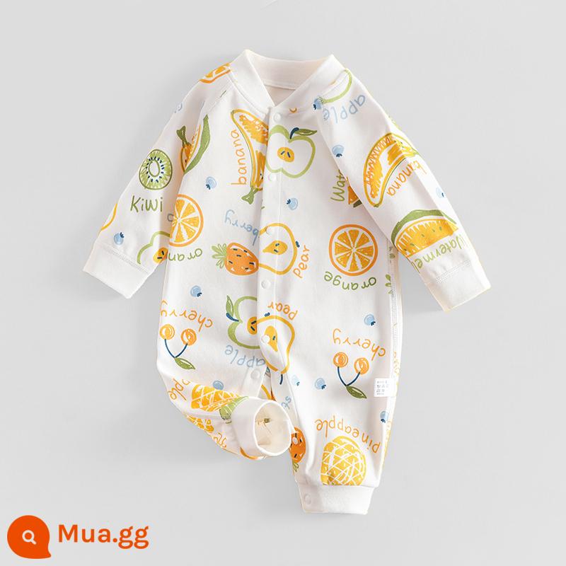 Jingqi quần áo trẻ em mùa thu áo liền quần sơ sinh cotton nguyên chất sơ sinh nam nữ cho bé áo liền quần không xương tập bò quần áo mùa thu đông - Dứa xanh in hình