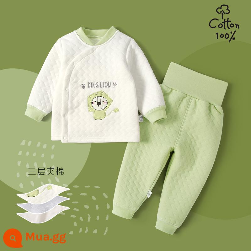 Jingqi Giữ Nhiệt Cho Bé Bộ Đồ Lót Dài Tay Cotton Quần Áo Mùa Thu Vệ Sinh Quần Sơ Sinh Trẻ Em Đáy Cotton Phù Hợp Với - sư tử xanh