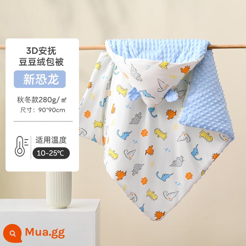 Túi Jingqi chăn bé sơ sinh túi cotton đơn giản thu đông dày bọc trẻ quấn chăn ôm chăn đi chơi đậu chăn chăn bọc - Khủng long mới [Nhung nhung êm dịu 3D Thích hợp cho 10-25oC]