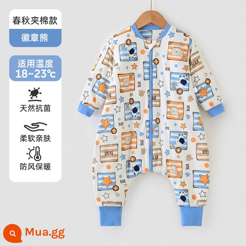 Túi ngủ cho bé Jingqi mùa xuân, mùa thu và mùa đông kẹp tóc trẻ em cotton chống đá chăn dày xẻ chân cho bé cotton nguyên chất phổ biến cho tất cả các mùa - Phong cách chần bông mùa thu-chống gió và giữ ấm ở nhiệt độ phòng 18-23oC -huy hiệu gấu