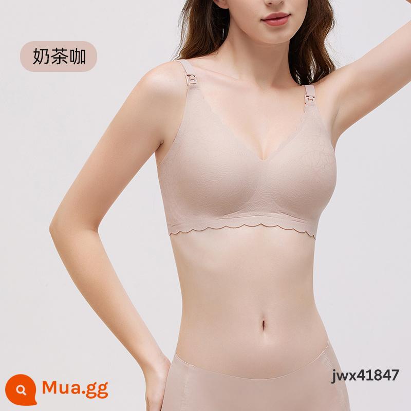 Jingqi Thai Sản Điều Dưỡng Áo Ngực Mang Thai Đặc Biệt Sau Sinh Cho Con Bú Sữa Mẹ Thoải Mái Áo Ngực Push-Up Chống Chảy Xệ Áo Ngực - Cà phê trà sữa [Phong cách Jacquard liền mạch được nâng cấp] [Đã sửa lỗi để ngăn cốc chảy ra ngoài]