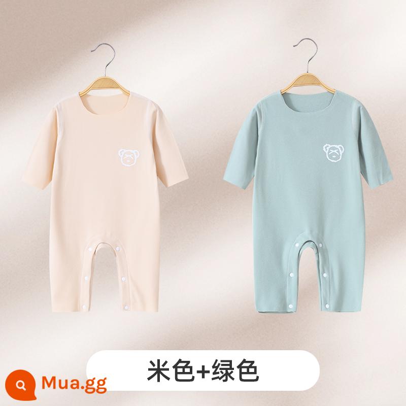 Jingqi Quần Áo Trẻ Em Mùa Thu Đông Đức Nhung Jumpsuit Sưởi Ấm Cho Bé Ấm Đáy Bộ Đồ Ngủ Sơ Sinh Bộ - màu be + màu xanh lá cây