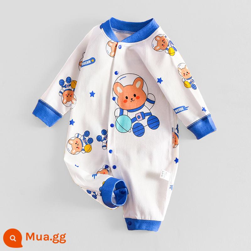 Jingqi quần áo trẻ em mùa thu áo liền quần sơ sinh cotton nguyên chất sơ sinh nam nữ cho bé áo liền quần không xương tập bò quần áo mùa thu đông - Thỏ không gian