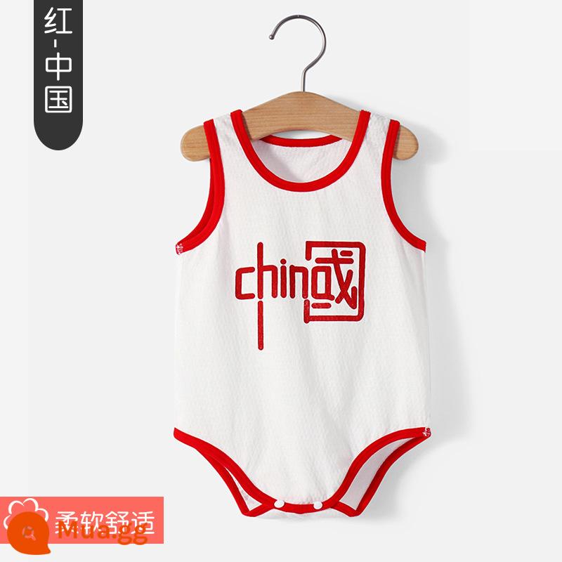 Thanh Hoa Đại Học Bắc Kinh quần áo trẻ em mùa hè túi đeo xì hơi quần áo cotton cho bé áo vest tam giác áo liền quần liền quần mùa hè - Túi vest-đỏ-Trung Quốc