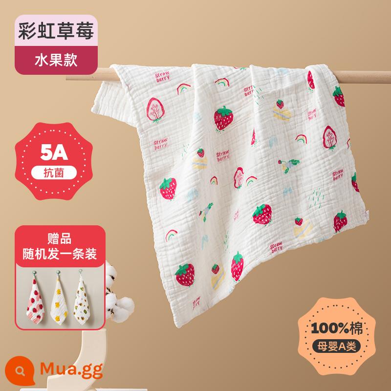 Khăn tắm sơ sinh Jingqi dành cho trẻ lớn khăn sơ sinh cotton siêu mềm cho trẻ em khăn tắm thấm hút cotton nguyên chất - Nâng cấp [Kháng khuẩn 5A] Khăn tắm sáu lớp dâu tây cầu vồng kèm 1 khăn nước bọt ngẫu nhiên