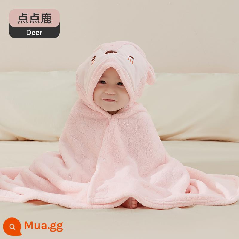 Khăn tắm trẻ em Jingqi Khăn tắm có mũ trùm đầu bằng nhung san hô siêu mềm hơn cotton nguyên chất để tắm cho bé, cả bé trai và bé gái đều mặc được - 80x120cm[kiểu trùm đầu] Hươu chấm