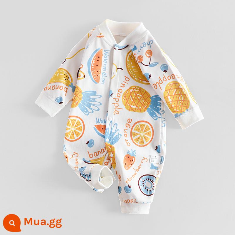 Jingqi quần áo trẻ em mùa thu áo liền quần sơ sinh cotton nguyên chất sơ sinh nam nữ cho bé áo liền quần không xương tập bò quần áo mùa thu đông - Tất cả dứa in