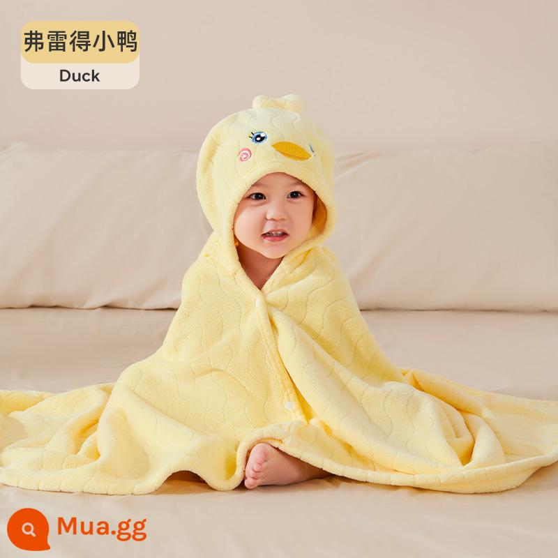 Khăn tắm trẻ em Jingqi Khăn tắm có mũ trùm đầu bằng nhung san hô siêu mềm hơn cotton nguyên chất để tắm cho bé, cả bé trai và bé gái đều mặc được - 80x120cm[kiểu trùm đầu] Vịt Fred