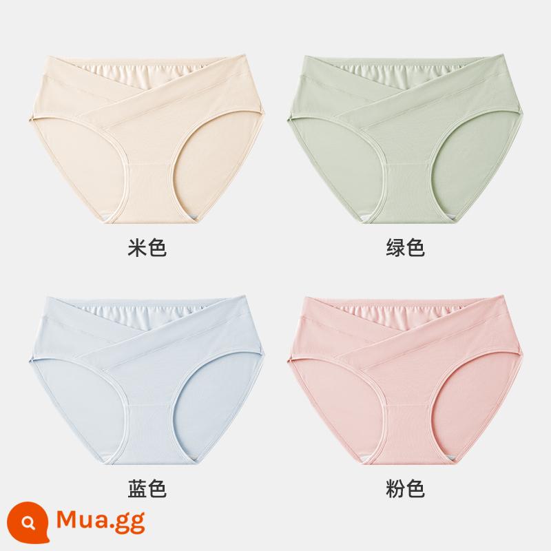 Jingqi đồ lót bà bầu nữ cotton nguyên chất mang thai cotton đặc biệt sớm, giữa và cuối thai kỳ eo thấp quần short cỡ lớn - Màu be + xanh + xanh + hồng