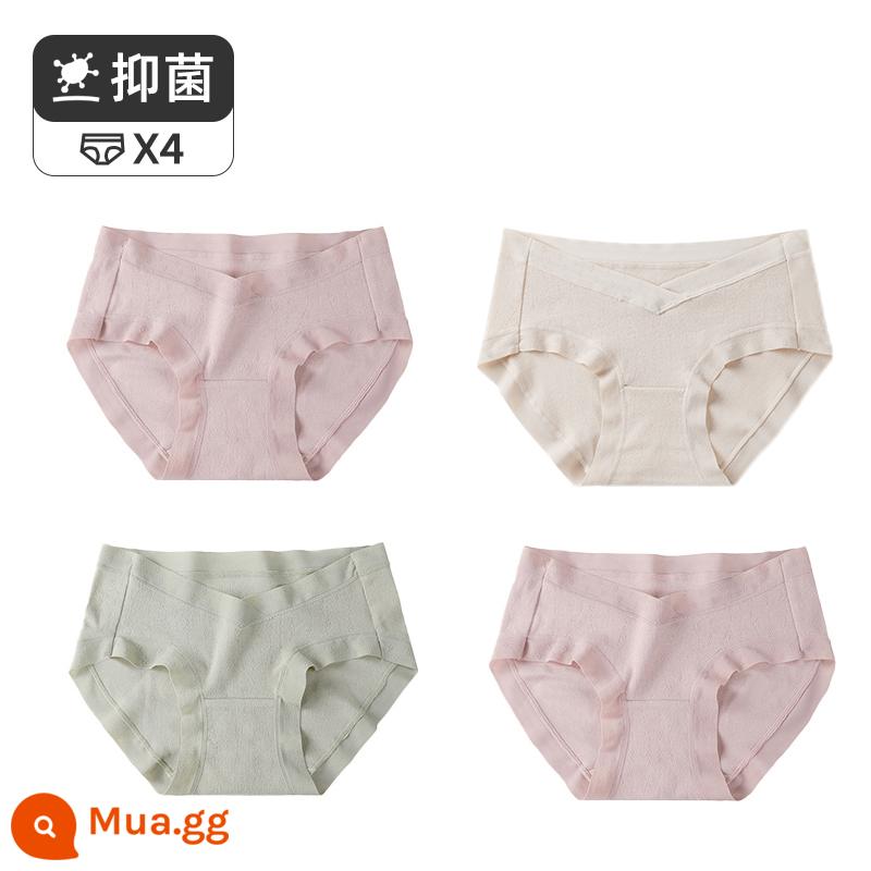 Jingqi đồ lót bà bầu cotton nguyên chất eo thấp giữa cuối thai kỳ đầu mang thai quần short đặc biệt cotton kháng khuẩn kích thước lớn - Bột củ sen + gạo trắng + xanh + bột củ sen