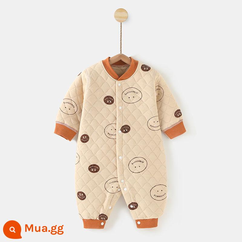 Jingqi sơ sinh quần áo trẻ em mùa đông mới dày ấm Jumpsuit 3 lớp chần bông áo liền quần ấm tập bò phù hợp với - kaki cười