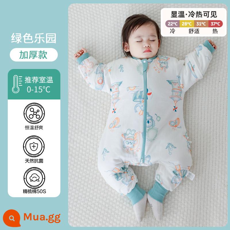 Túi ngủ cho bé Jingqi mùa xuân, mùa thu và mùa đông kẹp tóc trẻ em cotton chống đá chăn dày xẻ chân cho bé cotton nguyên chất phổ biến cho tất cả các mùa - Mô hình mùa đông lạnh - hiển thị nhiệt độ không đổi [nhiệt độ phòng khuyến nghị 0-15oC] thiên đường xanh