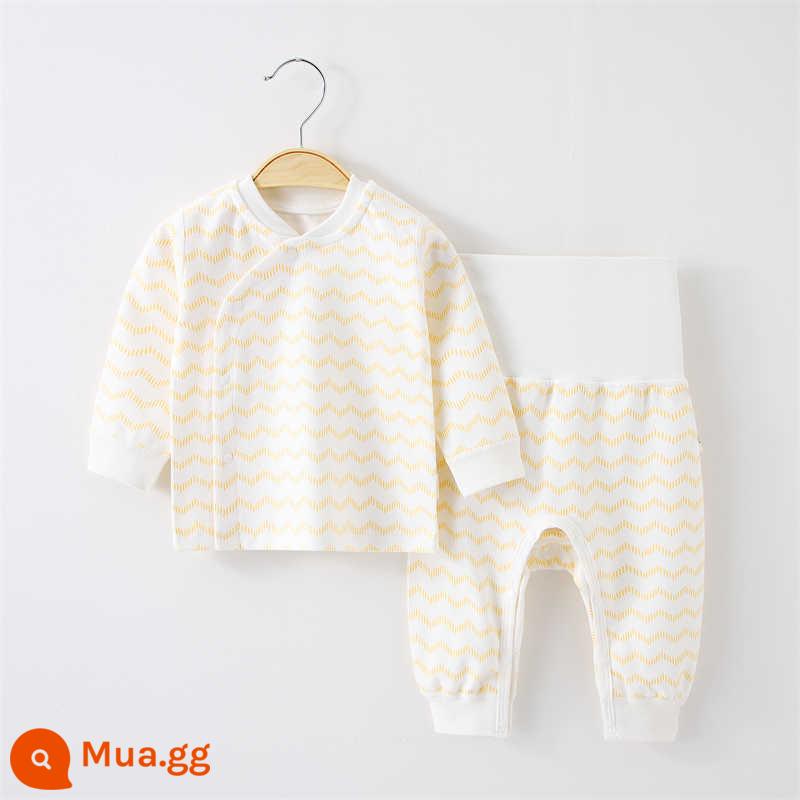 Jingqi Bộ đồ lót cho bé cotton nguyên chất cho bé xuân thu hè 2 mảnh quần áo mùa thu vệ sinh quần cotton trẻ em ở nhà quần áo đồ ngủ - mô hình lượn sóng