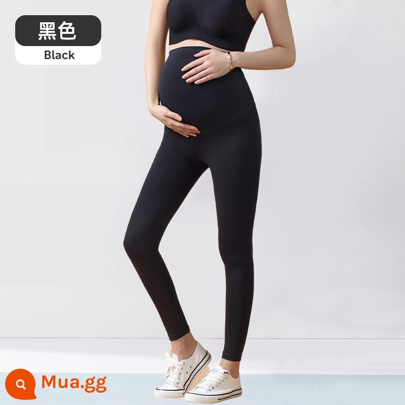 Jingqi quần bên trong của phụ nữ mang thai mùa thu và mùa đông mặc bên ngoài cotton nguyên chất mùa đông cộng với nhung dày kích thước lớn quần phụ nữ mang thai quần áo mùa đông nhỏ - Đen [thân thiện với làn da và thoải mái, chăm sóc bụng bầu]