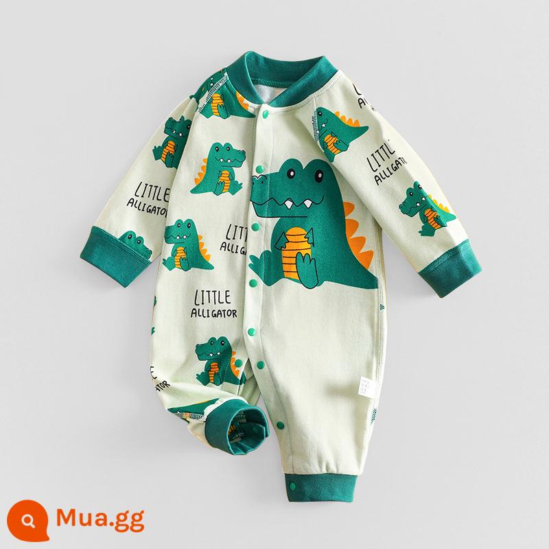 Jingqi quần áo trẻ em mùa thu áo liền quần sơ sinh cotton nguyên chất sơ sinh nam nữ cho bé áo liền quần không xương tập bò quần áo mùa thu đông - Zaizailong