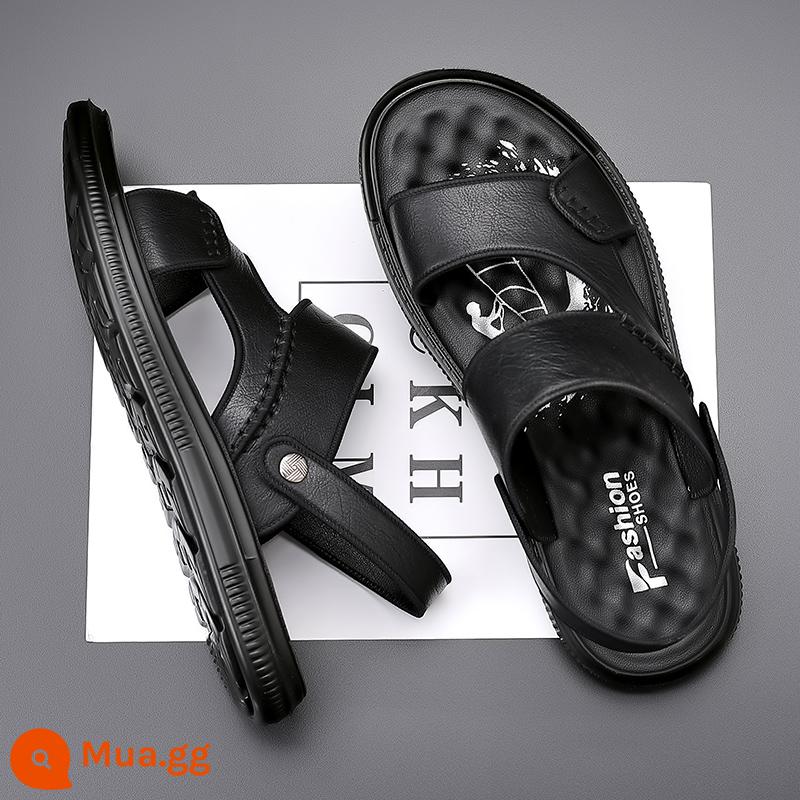 Giày Sandal Nam Mùa Hè Mới 2023 Da Đế Mềm Chống Trơn Trượt Chống Mòn Giày Đi Biển Thông Thường Mang Ngoài Xăng Đan Và Dép Kép - FLNN2312 màu đen