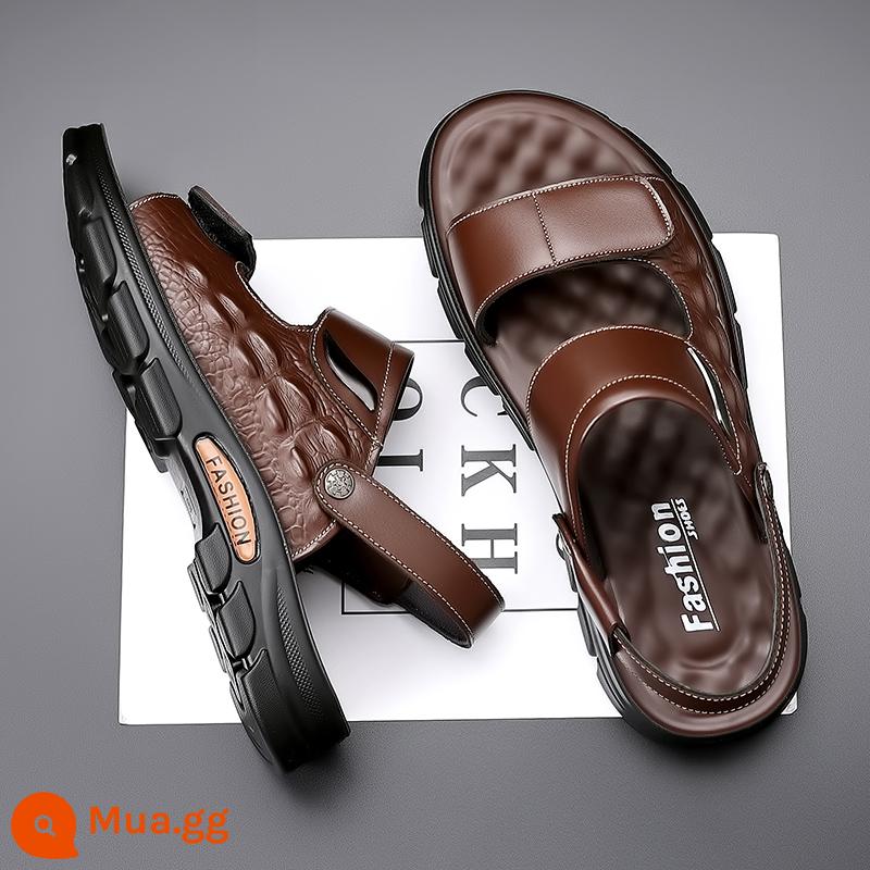 Giày Sandal Nam Mùa Hè Mới 2023 Da Đế Mềm Chống Trơn Trượt Chống Mòn Giày Đi Biển Thông Thường Mang Ngoài Xăng Đan Và Dép Kép - FLNN32158 màu nâu