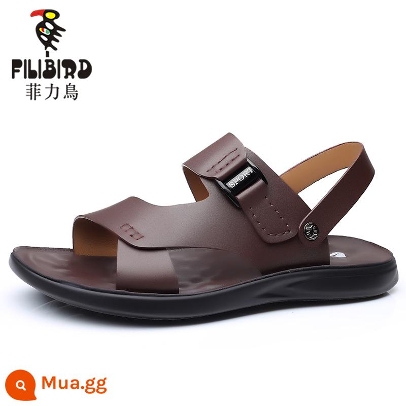 Giày Sandal Nam Mùa Hè Mới 2023 Da Đế Mềm Chống Trơn Trượt Chống Mòn Giày Đi Biển Thông Thường Mang Ngoài Xăng Đan Và Dép Kép - FLNN9809 màu nâu