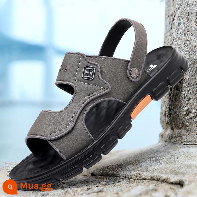 Giày Sandal Nam Mùa Hè Mới 2023 Da Đế Mềm Chống Trơn Trượt Chống Mòn Giày Đi Biển Thông Thường Mang Ngoài Xăng Đan Và Dép Kép - FLNN8893 màu xám