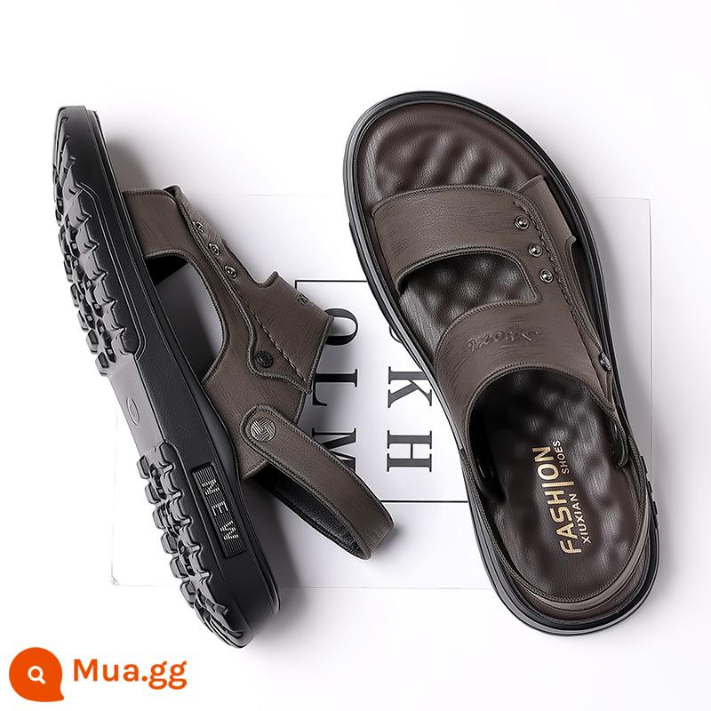 Giày Sandal Nam Mùa Hè Mới 2023 Da Đế Mềm Chống Trơn Trượt Chống Mòn Giày Đi Biển Thông Thường Mang Ngoài Xăng Đan Và Dép Kép - FLNCB2023 Kaki