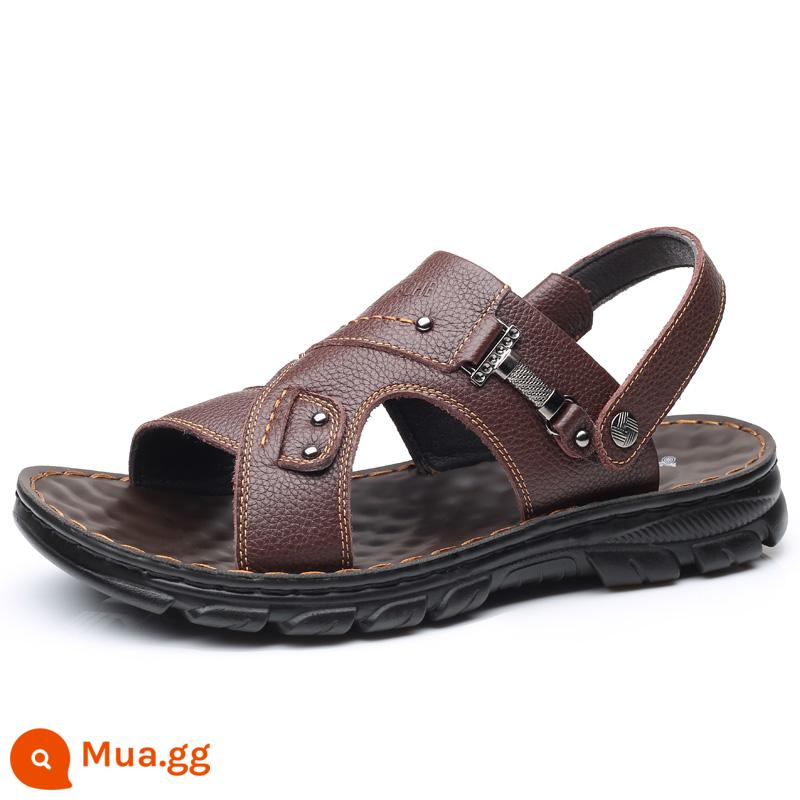 Giày Sandal Nam Mùa Hè Mới 2023 Da Đế Mềm Chống Trơn Trượt Chống Mòn Giày Đi Biển Thông Thường Mang Ngoài Xăng Đan Và Dép Kép - FN6009 màu nâu