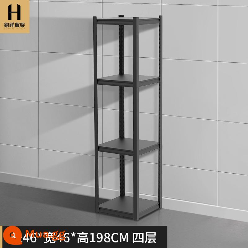 Yinxiang hộ gia đình giá đỡ kim loại hiển thị đa chức năng sắt giá lưu trữ kho siêu thị kệ sách giá kệ nhỏ - Kết cấu cát đen hai lớp dày 46*46*198cm bốn lớp