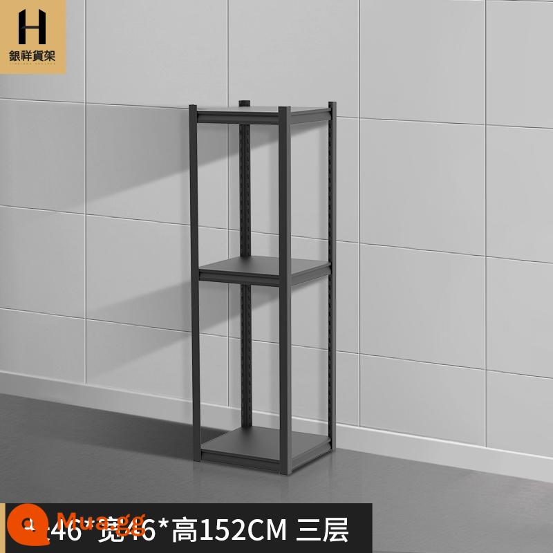 Yinxiang hộ gia đình giá đỡ kim loại hiển thị đa chức năng sắt giá lưu trữ kho siêu thị kệ sách giá kệ nhỏ - Kết cấu cát đen hai lớp dày 46*46*152cm ba lớp