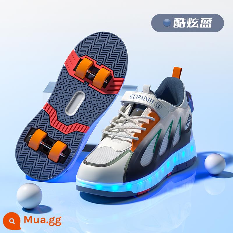 2023 Mới Heelys Giày Bé Trai Mùa Thu Đông Heelys Giày Bé Gái Trẻ Em Giày Lăn 4 Bánh Xe Đôi Bánh Xe có Bánh Xe - Trắng và Xanh [Mẫu bốn bánh] Mẫu đèn nhấp nháy có thể sạc lại 16 đèn có thể điều chỉnh