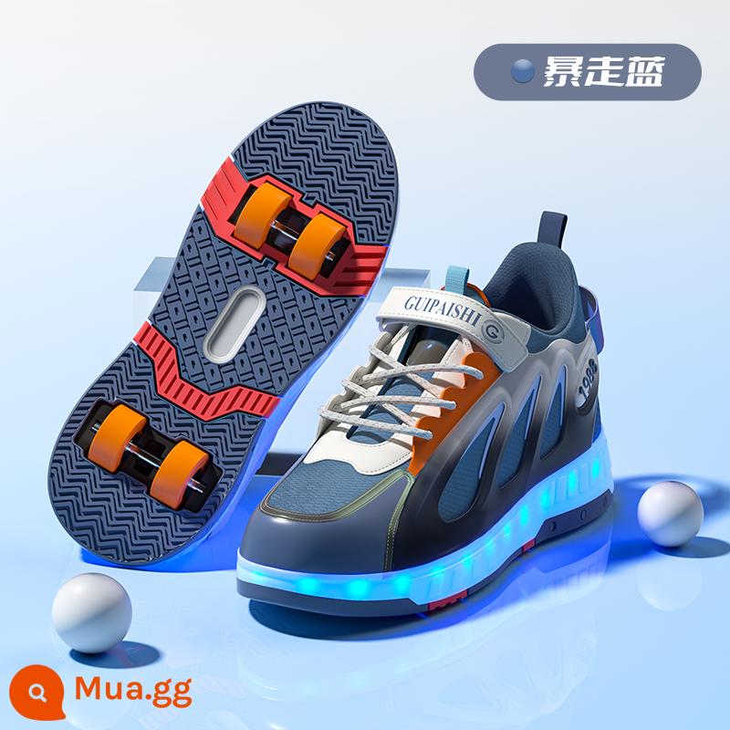 2023 Mới Heelys Giày Bé Trai Mùa Thu Đông Heelys Giày Bé Gái Trẻ Em Giày Lăn 4 Bánh Xe Đôi Bánh Xe có Bánh Xe - Màu xanh đậm [Mẫu bốn bánh] Mẫu đèn nhấp nháy có thể sạc lại 16 đèn có thể điều chỉnh