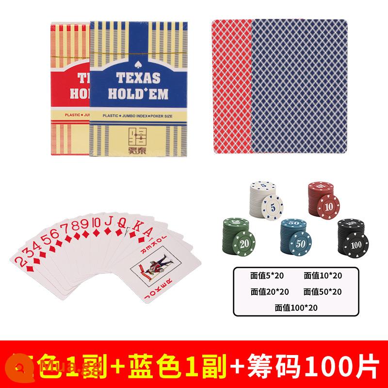 Chơi bài bằng nhựa chống thấm nước chống gấp Texas hold'em nhựa PVC xô có thể giặt được chủ nhà poker phòng cờ vua đặc biệt bán buôn - Poker đỏ + xanh (tổng cộng 2 cặp) + [100 chip] giống phong cách của phòng cờ vua và đánh bài