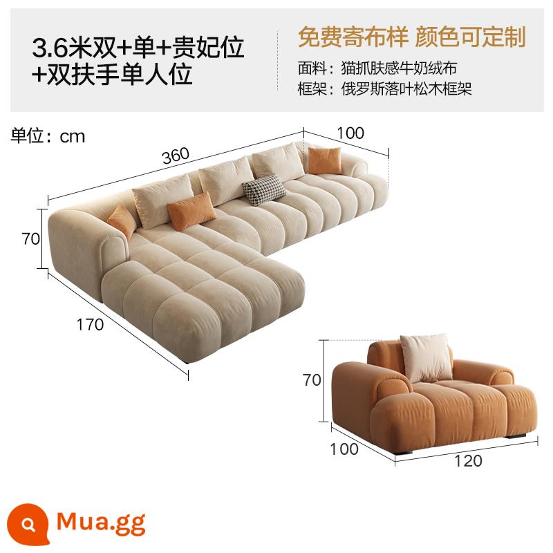 Kem Pháp phong cách ánh sáng sang trọng công nghệ vải sofa phòng khách ghế dài góc vuông cao su Ý tối giản đám mây - 3,6m đôi + đơn + ghế phi tần + ghế đơn có tay vịn