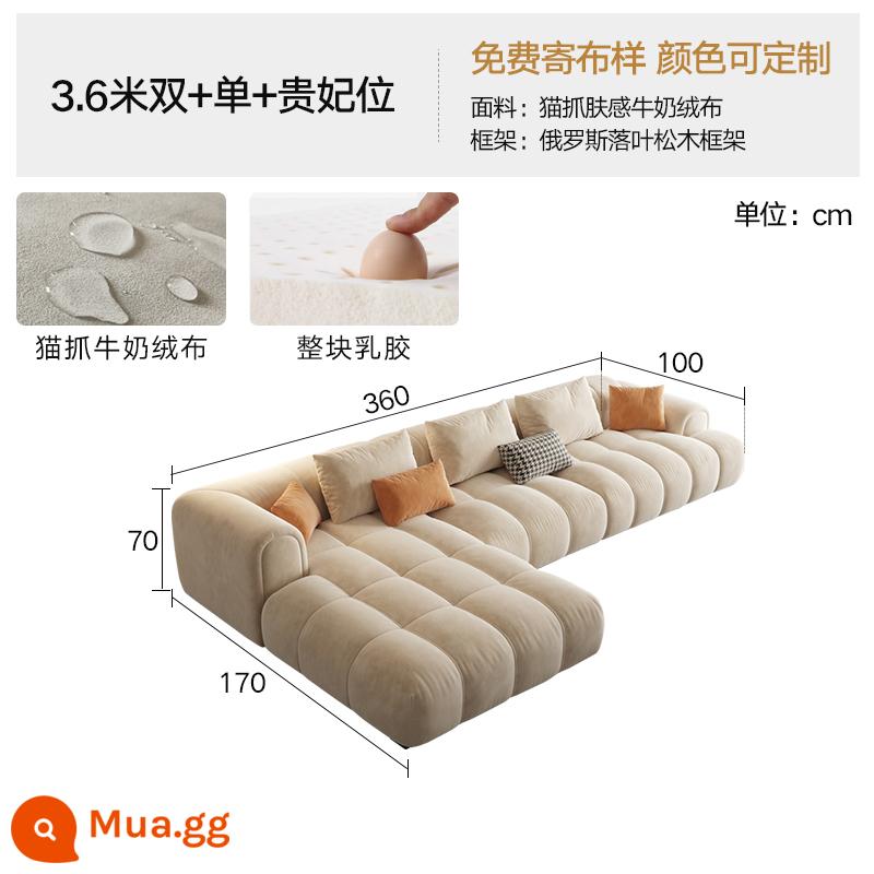 Kem Pháp phong cách ánh sáng sang trọng công nghệ vải sofa phòng khách ghế dài góc vuông cao su Ý tối giản đám mây - Ghế đôi + đơn + ghế phi tần 3,6m