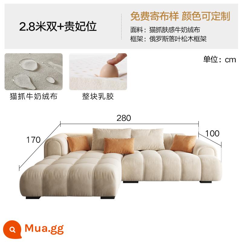 Kem Pháp phong cách ánh sáng sang trọng công nghệ vải sofa phòng khách ghế dài góc vuông cao su Ý tối giản đám mây - Giường đôi 2,8m + ghế phi tần