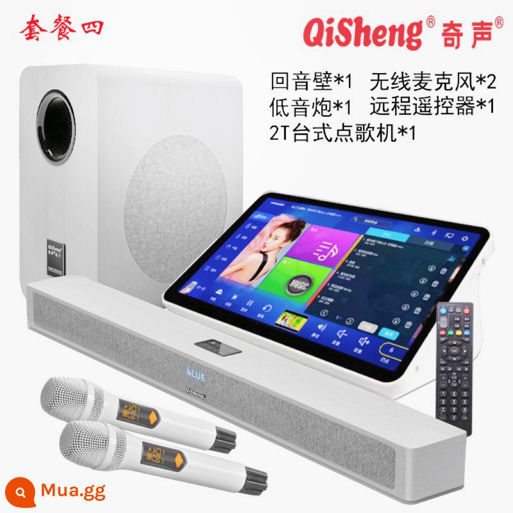 Qisheng echo tường âm thanh nhà phòng khách karaoke rạp hát tại nhà ktv TV máy chiếu loa siêu trầm bao quanh bộ - Dàn âm thanh màu trắng + loa siêu trầm 8 inch + cặp micro + máy karaoke 18 inch bộ nhớ 2T