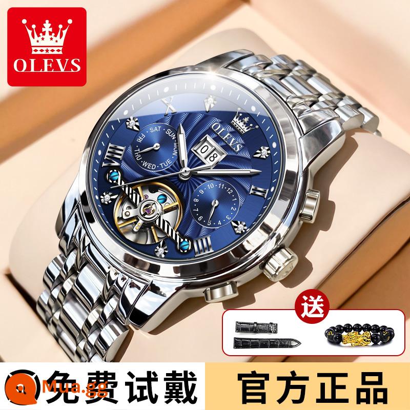 2021 Thụy Sĩ Mới Chứng Nhận Đồng Hồ Nam Hoàn Toàn Tự Động Cơ Nam Thương Hiệu Tourbillon Rỗng Chống Thấm Nước - Kiểu dáng giống như đai thép ngôi sao màu xanh nguyên bản [bảo hành 10 năm + quà tặng miễn phí]