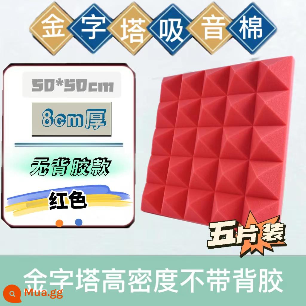 Bông cách âm kim tự tháp Bông tiêu âm tự dính dán tường trong nhà Bông tiêu âm phòng thu âm ktv phòng trực tiếp phòng piano phòng mỏ neo - Chất chống cháy mật độ cao 8cm không có chất kết dính - màu đỏ 5 miếng