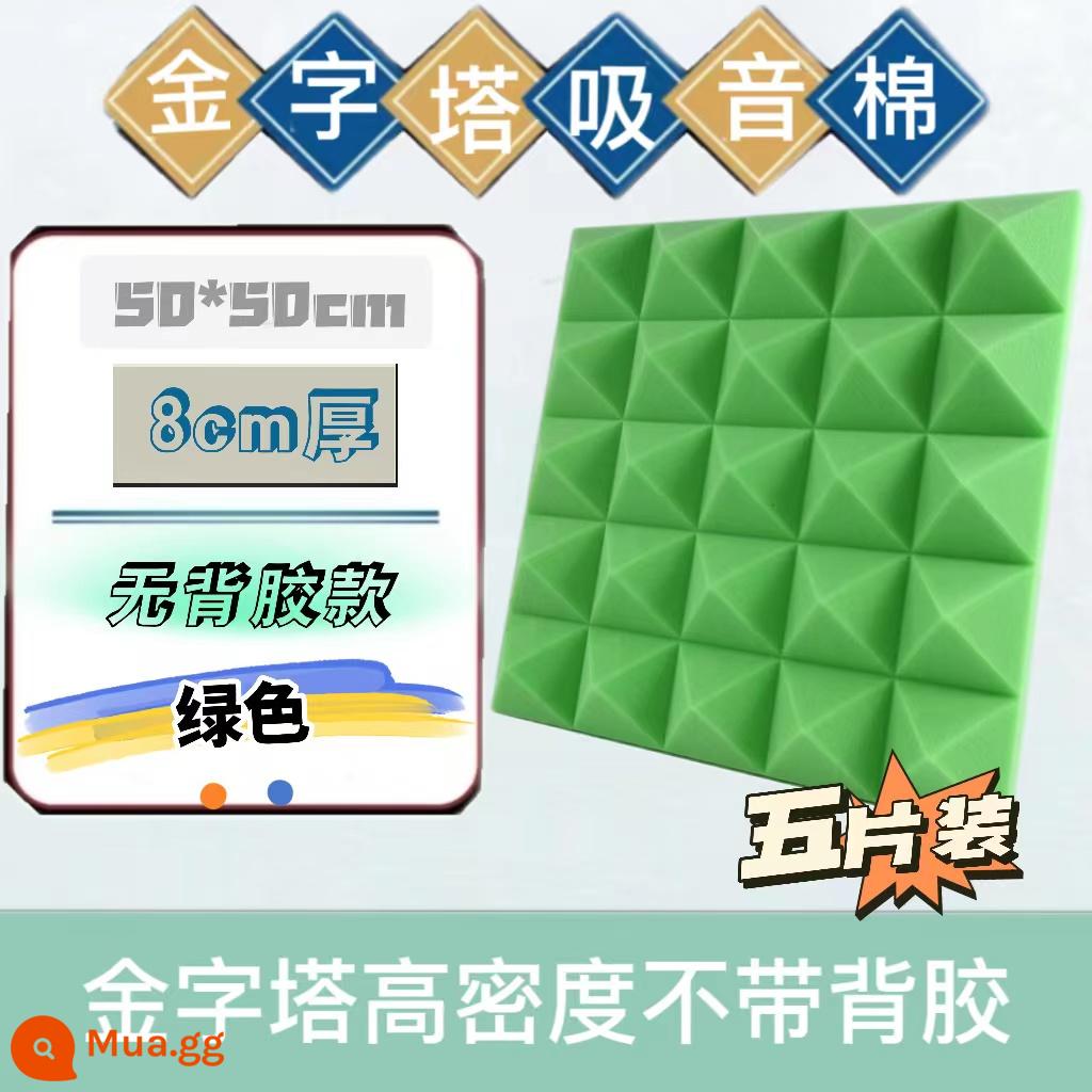 Bông cách âm kim tự tháp Bông tiêu âm tự dính dán tường trong nhà Bông tiêu âm phòng thu âm ktv phòng trực tiếp phòng piano phòng mỏ neo - Chất chống cháy mật độ cao 8 cm không có chất kết dính màu xanh lá cây 5 miếng