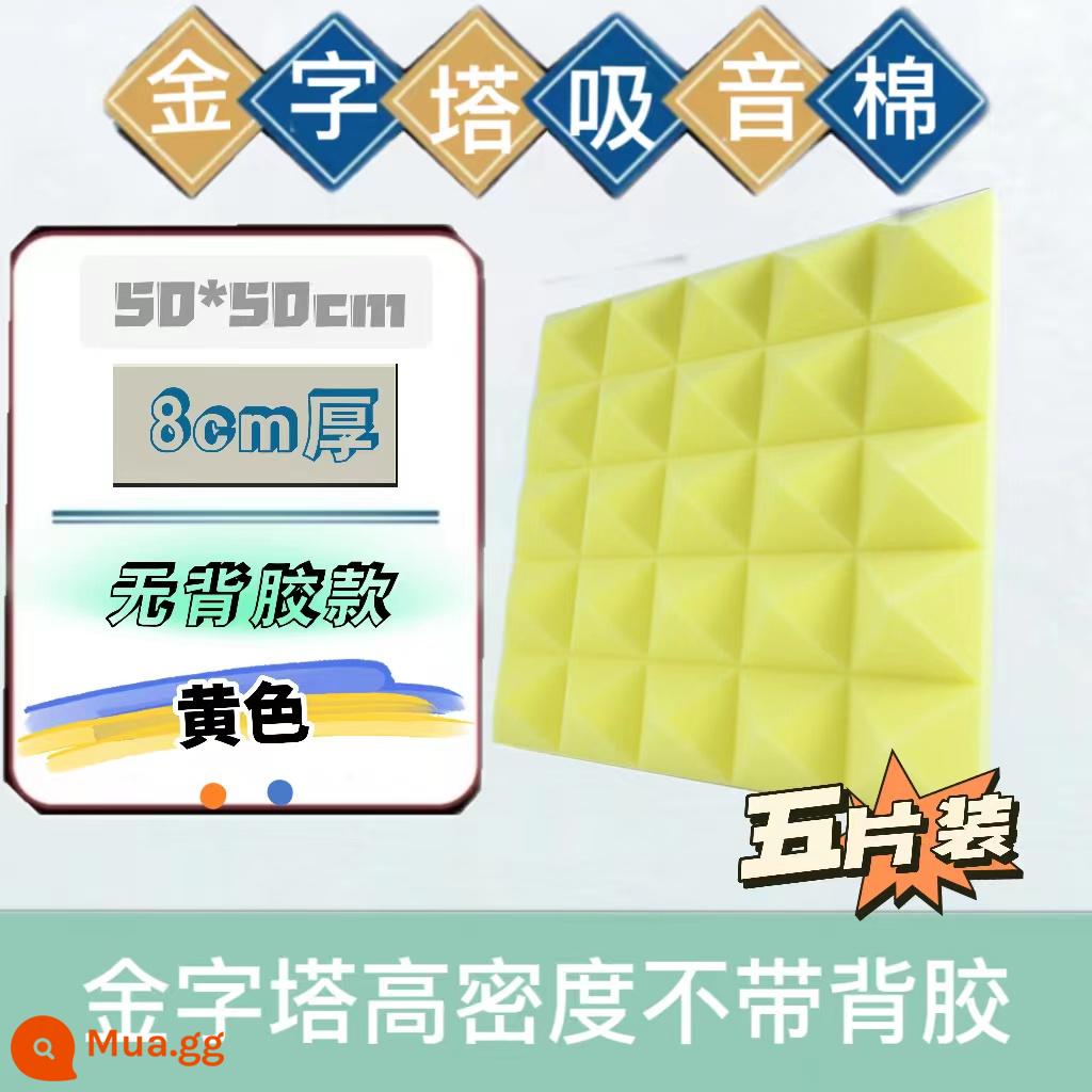 Bông cách âm kim tự tháp Bông tiêu âm tự dính dán tường trong nhà Bông tiêu âm phòng thu âm ktv phòng trực tiếp phòng piano phòng mỏ neo - Chất chống cháy mật độ cao 8 cm không có chất kết dính màu vàng 5 miếng