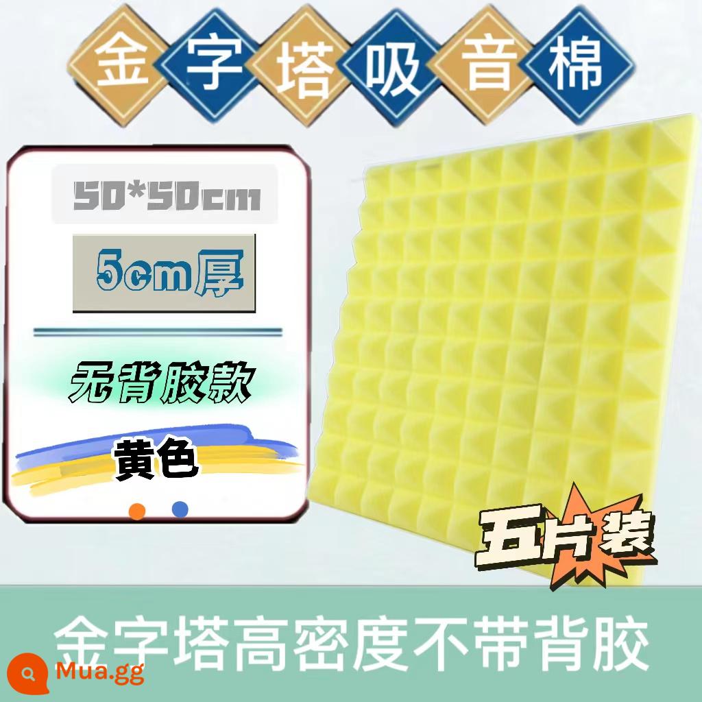 Bông cách âm kim tự tháp Bông tiêu âm tự dính dán tường trong nhà Bông tiêu âm phòng thu âm ktv phòng trực tiếp phòng piano phòng mỏ neo - Chất chống cháy mật độ cao 5 cm không có chất kết dính màu vàng 5 miếng