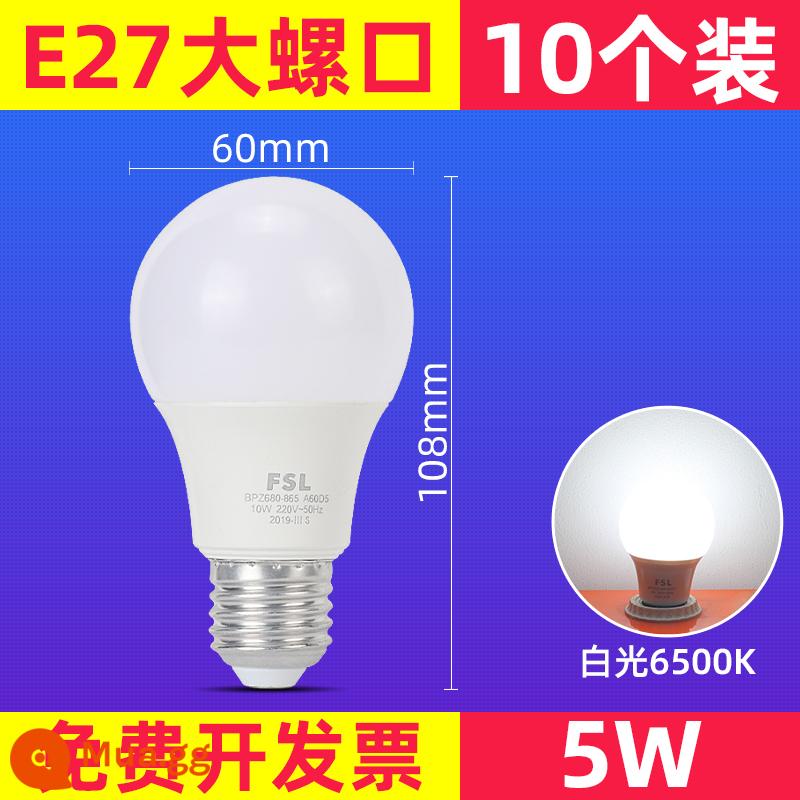 FSL Foshan Lighting Bóng đèn LED 3W bóng đèn tiết kiệm năng lượng vít E27 bóng đèn 5W siêu sáng hộ gia đình chiếu sáng công suất cao - 5 Watt-E27 Đèn vít trắng lớn 6500K-10 Gói