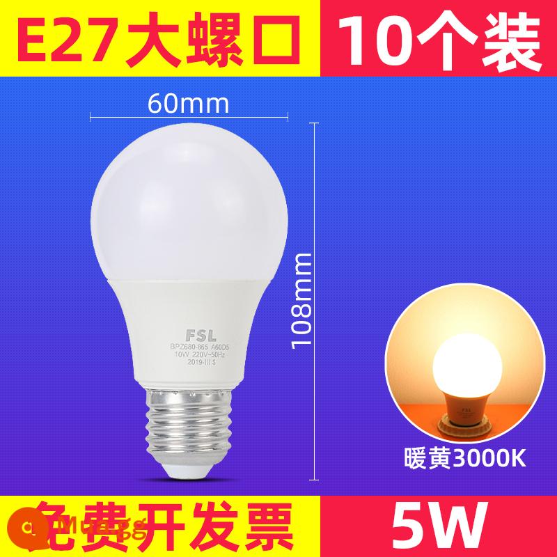 FSL Foshan Lighting Bóng đèn LED 3W bóng đèn tiết kiệm năng lượng vít E27 bóng đèn 5W siêu sáng hộ gia đình chiếu sáng công suất cao - Gói 5 Watt-E27 Vít Lớn Màu Vàng Ấm 3000K-10