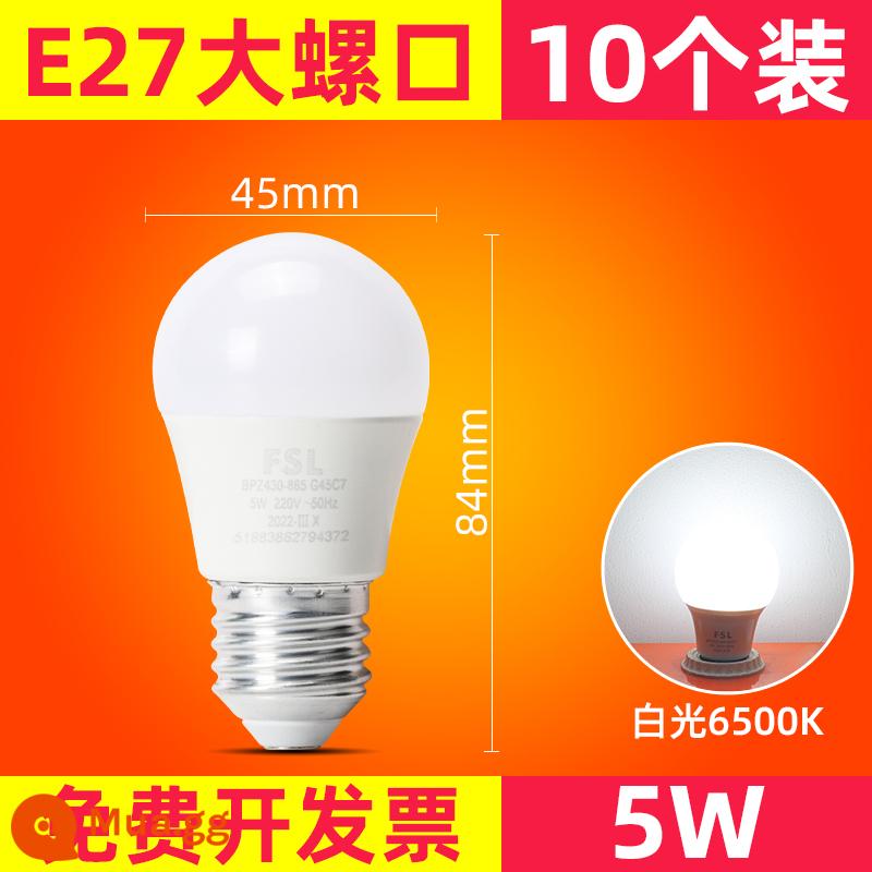 FSL Foshan Lighting Bóng đèn LED 3W bóng đèn tiết kiệm năng lượng vít E27 bóng đèn 5W siêu sáng hộ gia đình chiếu sáng công suất cao - [Ưu Đãi Đặc Biệt] Đèn Trắng Vít Lớn 5W★E27 6500K-10 Gói