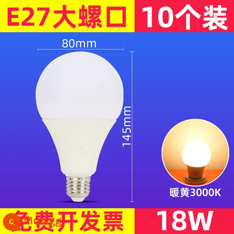 FSL Foshan Lighting Bóng đèn LED 3W bóng đèn tiết kiệm năng lượng vít E27 bóng đèn 5W siêu sáng hộ gia đình chiếu sáng công suất cao - Gói 18 Watt-E27 Màu vàng ấm áp lớn 3000K-10