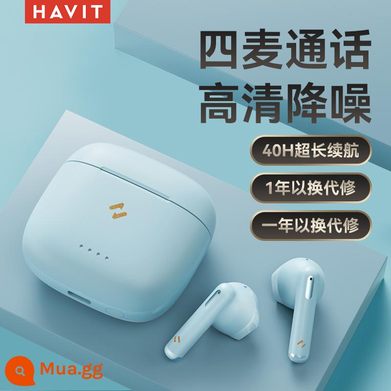 Tai nghe Bluetooth Hewitt true wireless mới 2023 thể thao giảm tiếng ồn cho Apple Huawei Xiaomi - Bidome Blue [Cuộc gọi 4 mic★Giảm tiếng ồn HD★Thời lượng pin dài 40 giờ]